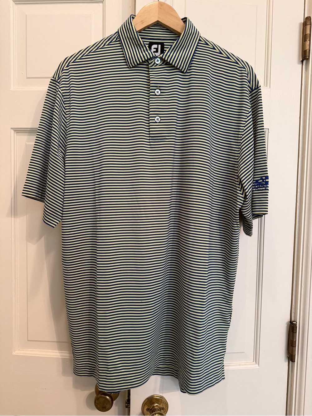 FootJoy Royal Oaks Country Club Golf Polo Men’s Large Blue Yellow Stripe